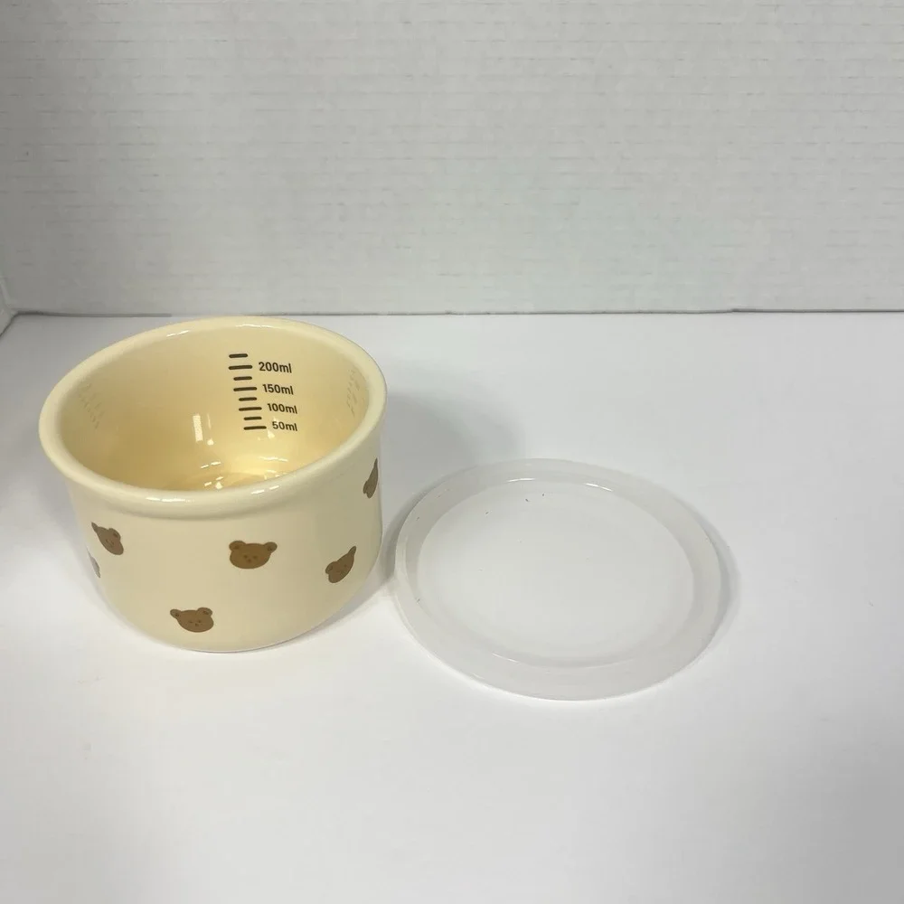 Cute Teddy Bear Ceramic Baby Food Bowl w Silicone Lid 200ml BPA Free